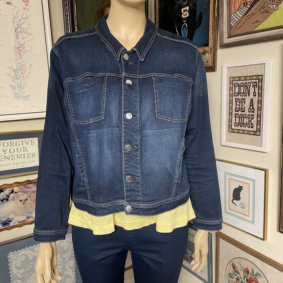 Lane Bryant Womens Classic Fit Stretch Plus Size Dark Wash Denim Jacket Size 26 - Picture 1 of 5